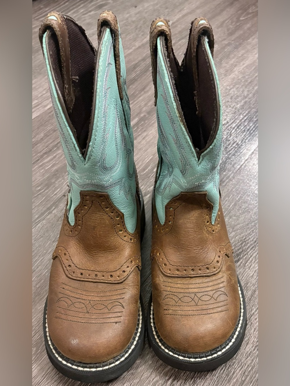 JUSTIN YOUTH BAY APACHE Brown & Turquoise GYPSY WESTERN BOOT SIZE 5